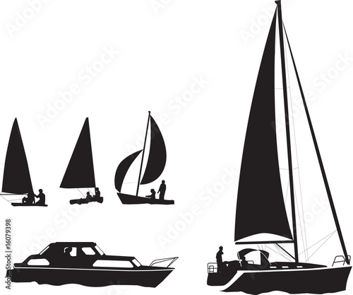 illustration set of silhouettes of boats and yachts