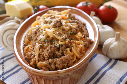 Spaghetti with mince meat and tomato sauce