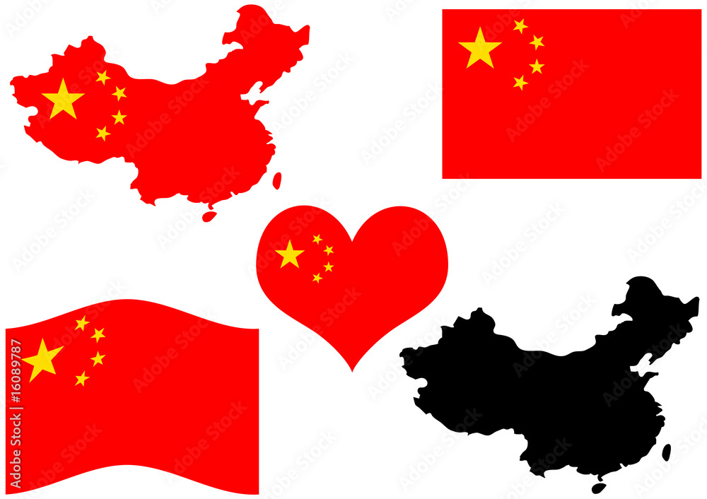 Naklejka premium China map with flag and heart in national colors