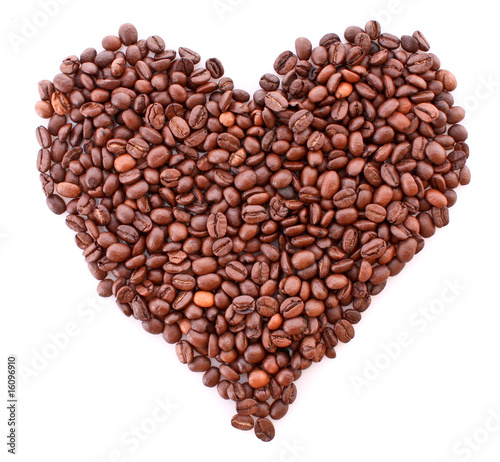 Coffee beans in heart symbol isolated on white. I love coffee.