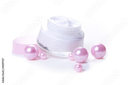 luxury cream with pink pearls on white backgrownd