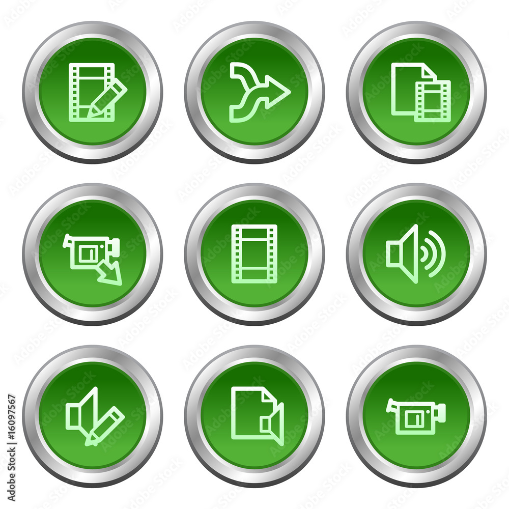 Audio video web icons, green circle buttons series Audio video web icons, green circle buttons series