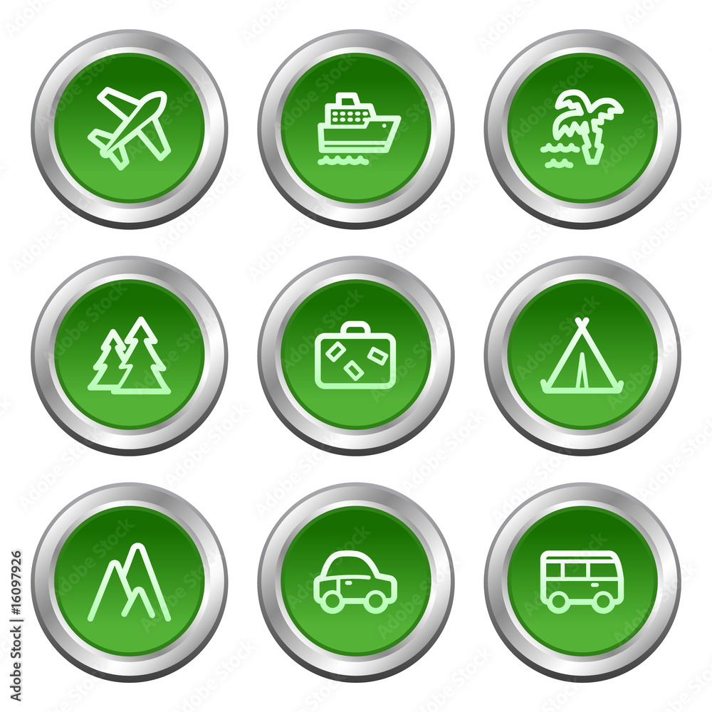 Travel web icons, green circle buttons series Travel web icons, green circle buttons series