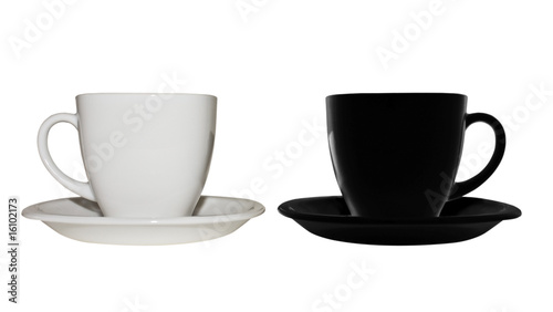 Double tasse caf   - Black and white