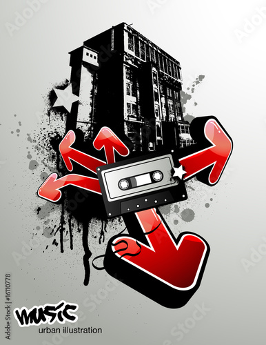 urban music illustration with graffiti arrows