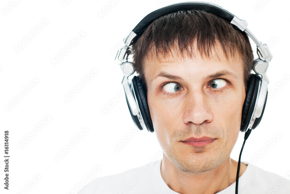 funny picture of man with headphones Stock Photo | Adobe Stock