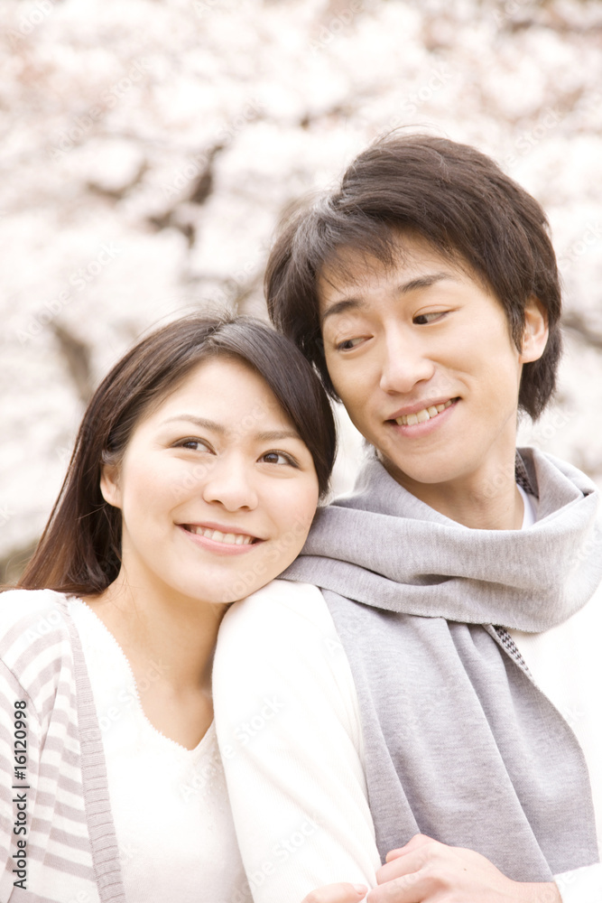 花見をするカップル 花見をするカップル
