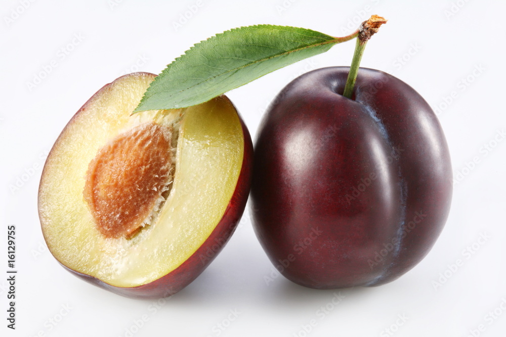 Plums on a white background