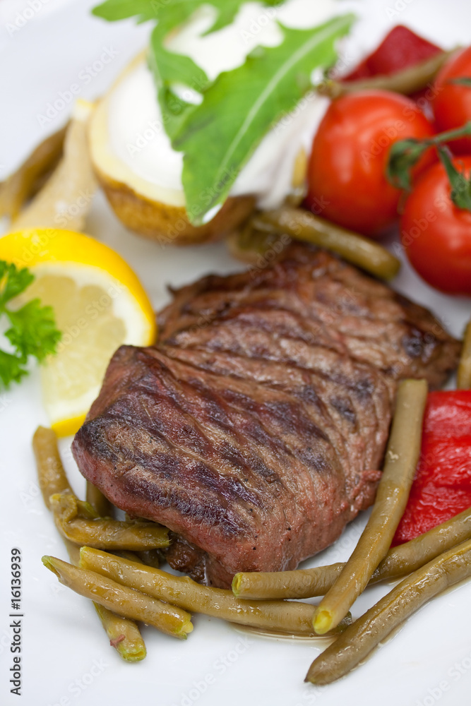 Sirloin Strip Steak with green beans,tomato,pepper Sirloin Strip Steak with green beans,tomato,pepper