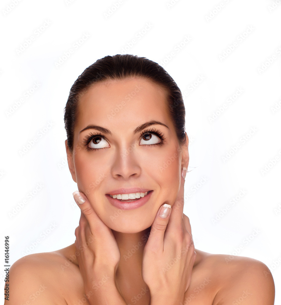 Portrait of young adult woman with health skin of face