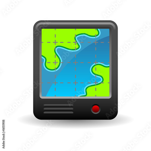 Global positioning system device icon isolated over white