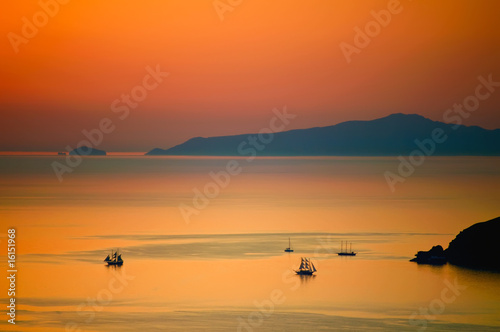 Sailing Ships in Greek Sunset