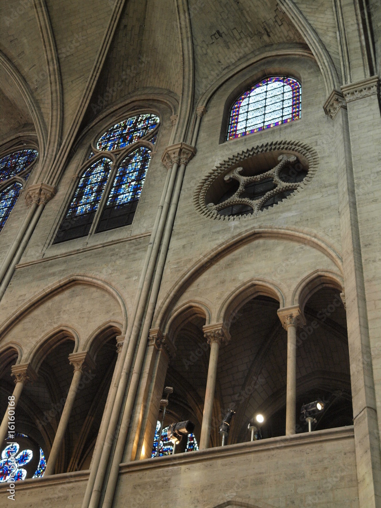 Balcones goticos y vidrieras en Notre Dame de Paris