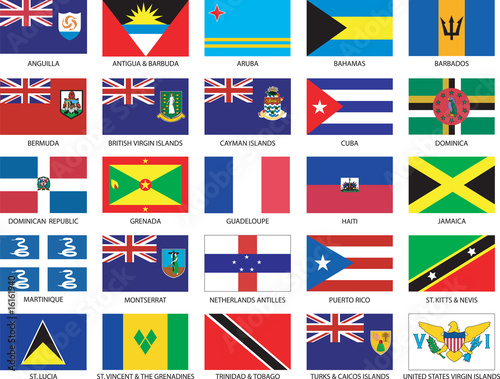 Complete set of 25 Caribbean Countries Flags