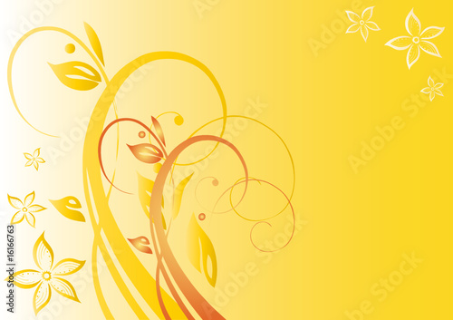 Hintergrund, filigrane Blumen, floral, gelb orange