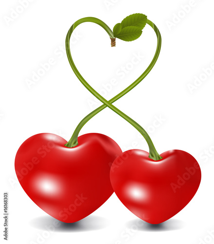 cherry couple in vector, contains gradient mesh elements