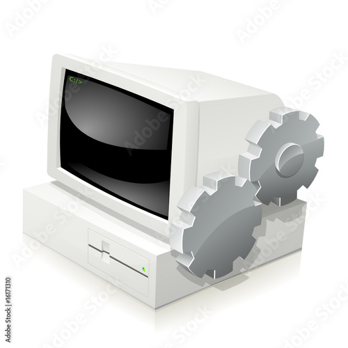 Ordinateur des années 80 et configuration (reflet)