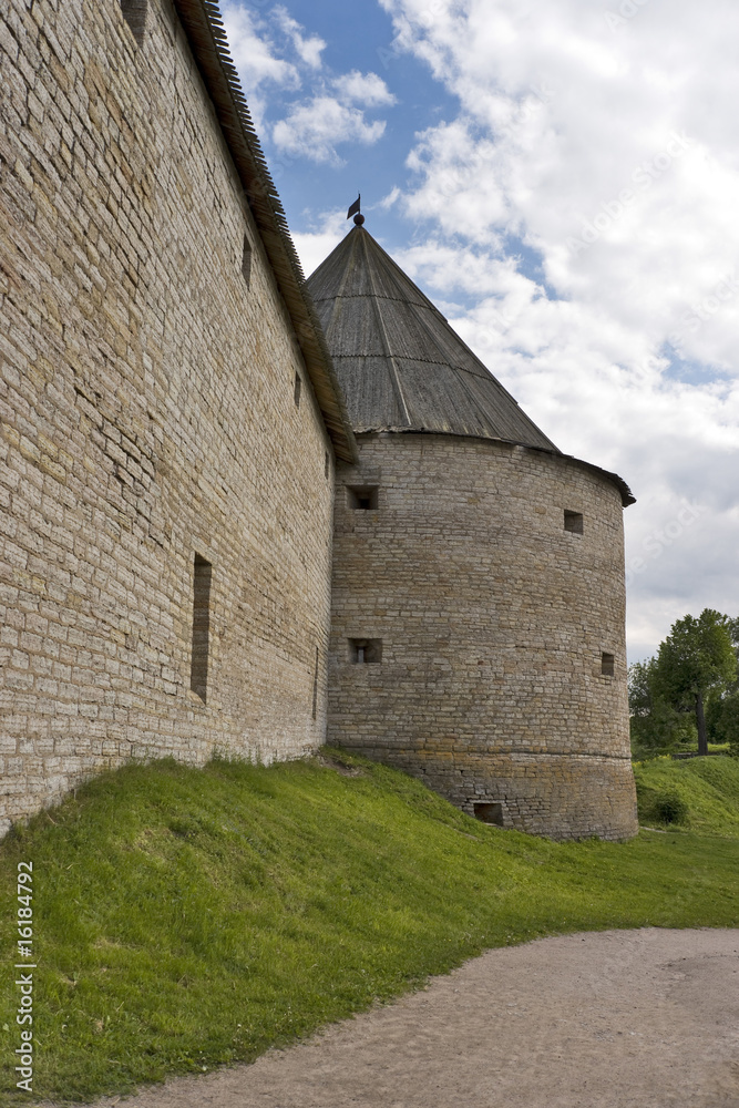 Old fortress tower and wall