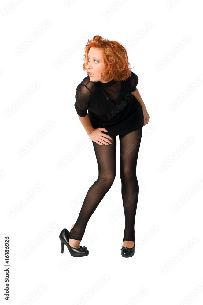 Fototapeta premium Beautiful red girl on white background