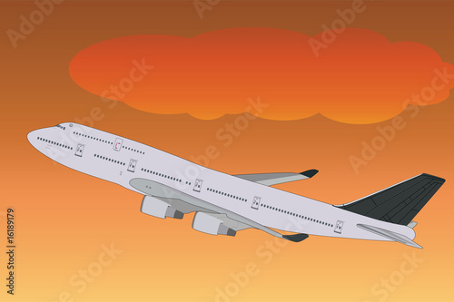 Avion pasajeros cielo naranja