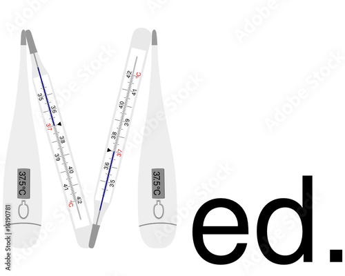 Analoges und Digitales Fieberthermometer als Buchstabe M