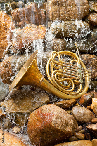 French Horn in a Waterfall