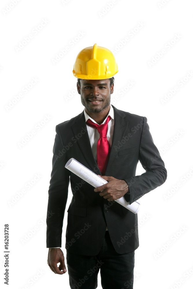 African american architect engineer yellow hardhat African american architect engineer yellow hardhat