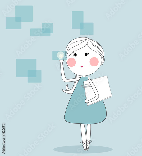 business girl pressing a touchscreen button