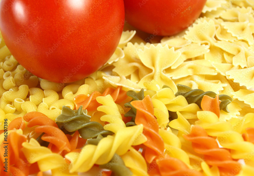 Uncooked pasta with tomato