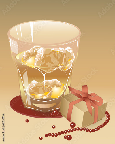 glass of whisky with the blocks of ice
