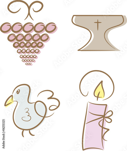 Clipart-Set (Religion): Trauben, Kelch, Taube, Kerze