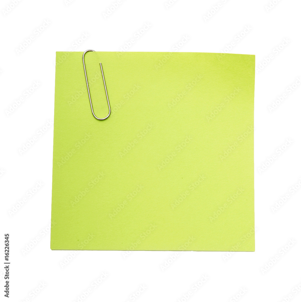 green reminder note with paper clip green reminder note with paper clip