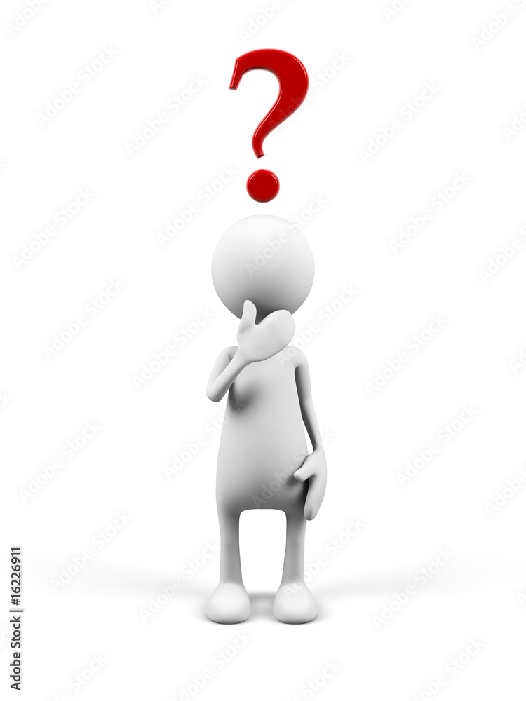 3d cartoon man thinking of the decision of a problem. 3d cartoon man thinking of the decision of a problem.