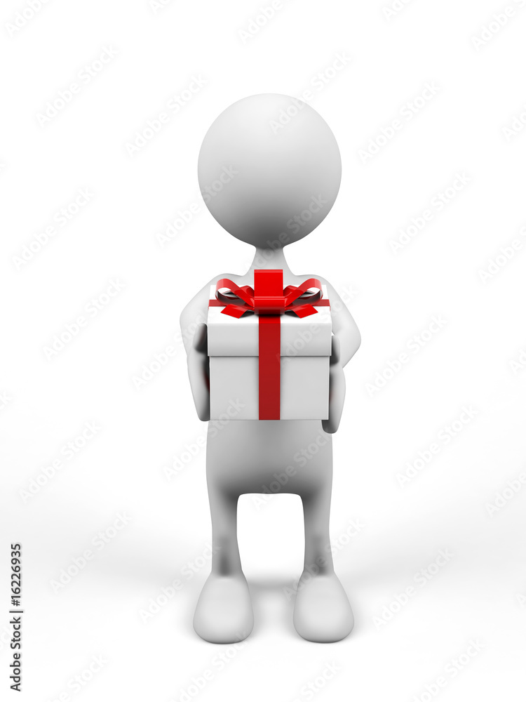 3d cartoon man with gift.
