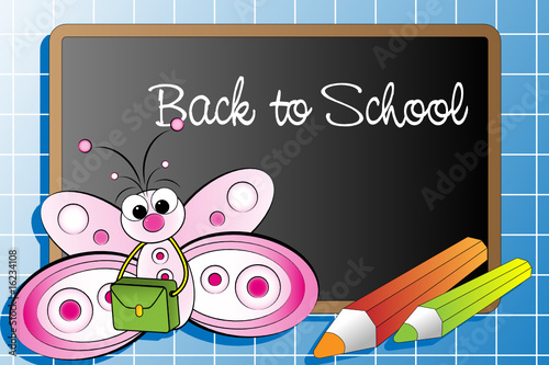 Back to school with a butterfly and pencils