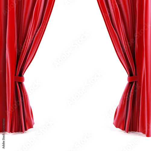 Red curtains on a white background. 3d rendering image. Red velvet curtain