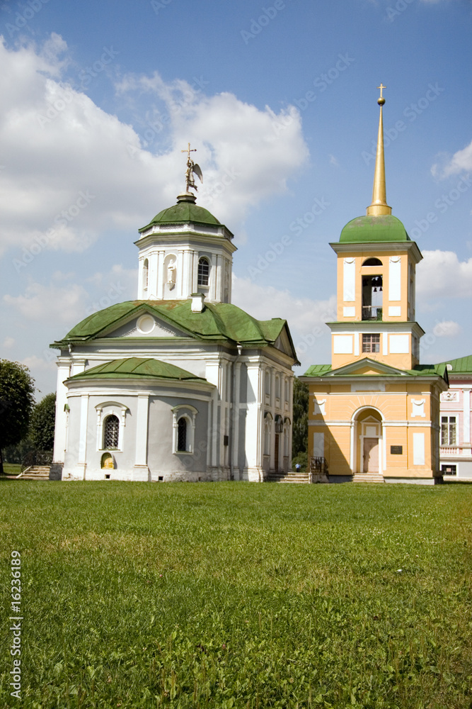 Church and bell tower in Kuskovo, Moscow, Russia