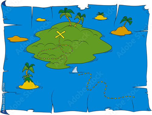 Cartoon illustration of treasure map