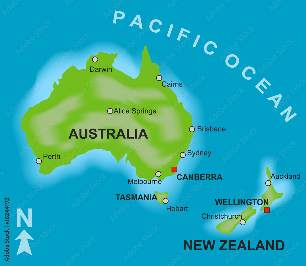 Karte Australien und Neuseeland Stock-Vektorgrafik | Adobe Stock