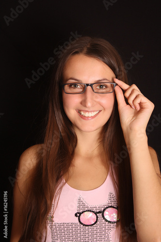 a woman with glasses