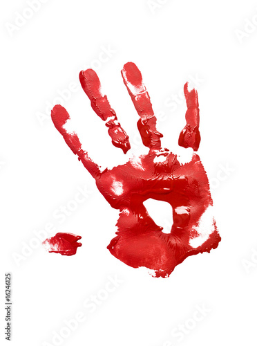 Red handprint on white