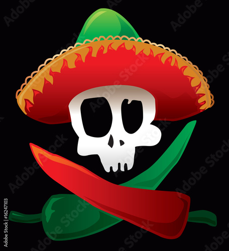 Mexican skull and peppers