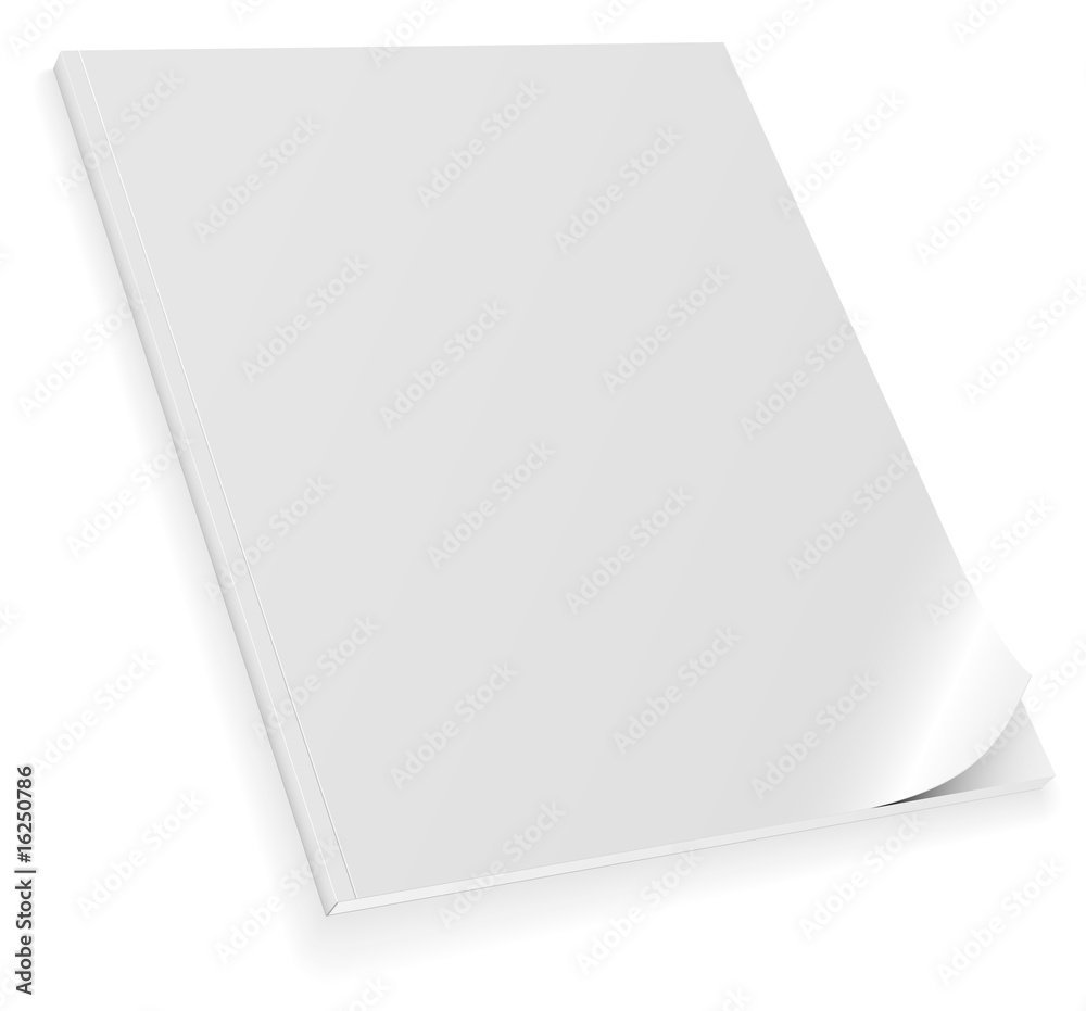 Closed blank magazine with curled cover isolated on white. Closed blank magazine with curled cover isolated on white.