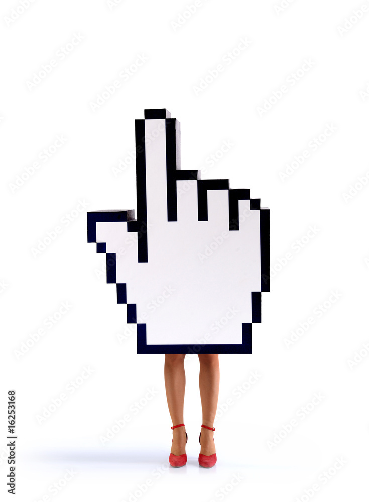 E-commerce hand cursor with female legs E-commerce hand cursor with female legs