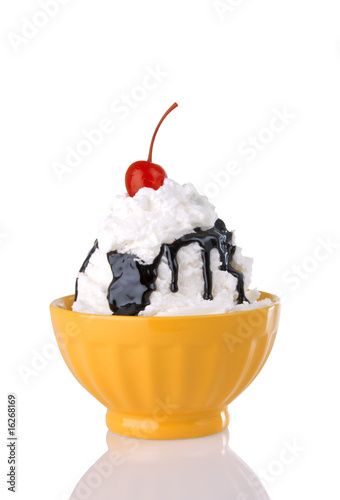 Hot Fudge Sundae With Whipped Cream And Cherry