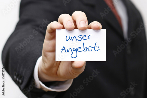 Karte oder Schild mit: unser Angebot