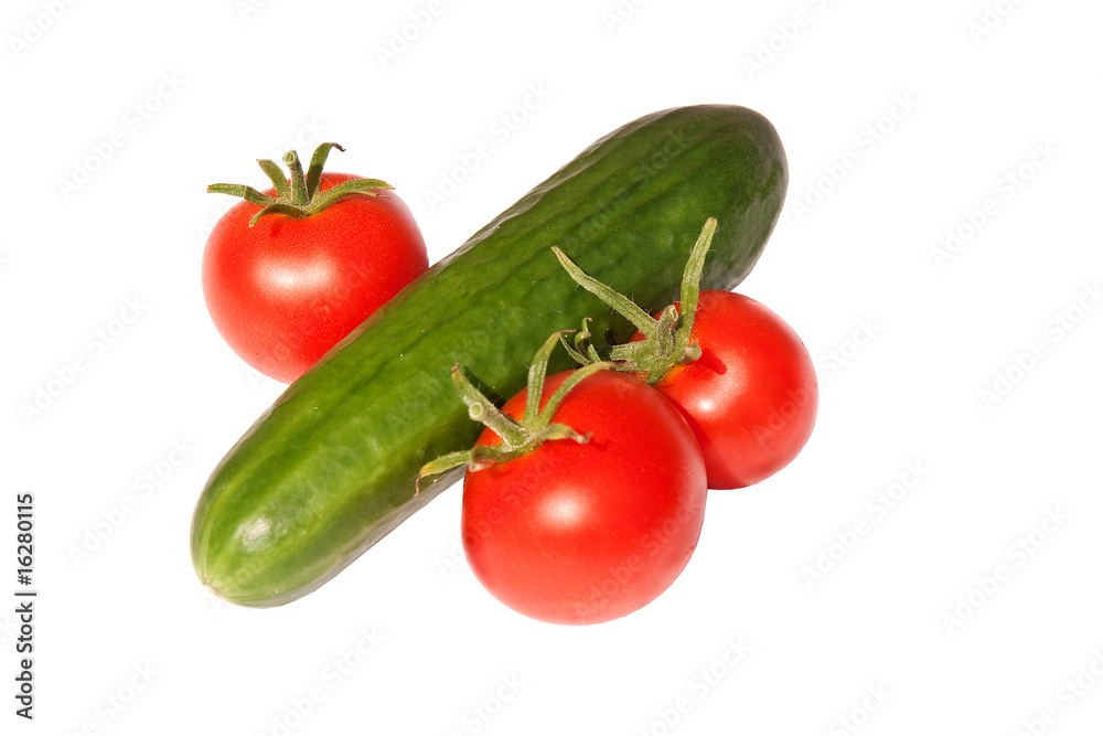 Ripe Shirley tomatoes & a cucumber Ripe Shirley tomatoes & a cucumber