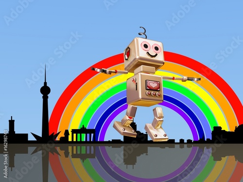 berlin robot flying into the rainbow photo