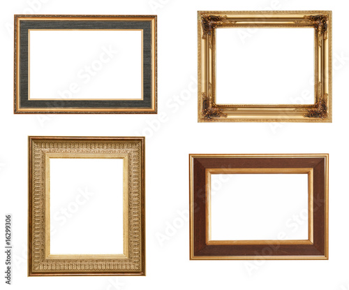 Golden picture frames, isolated on white