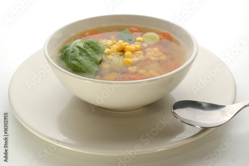 vegetable soup with organic basil and sweet corn